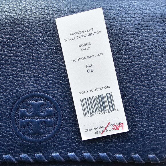 Tory Burch Marion Flat Wallet Crossbody Bag - Navy Blue - EXCELLENT! - Picture 3 of 7